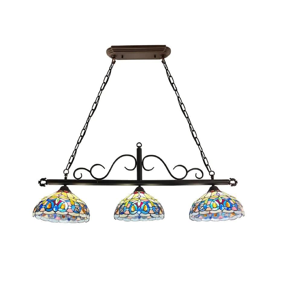 image-CHLOE Lighting SERENITY Victorian Tiffany-Style Dark Bronze 3 Light Island Pendant 45" Wide