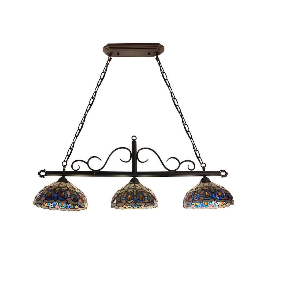 image-CHLOE Lighting SERENITY Victorian Tiffany-Style Dark Bronze 3 Light Island Pendant 45" Wide