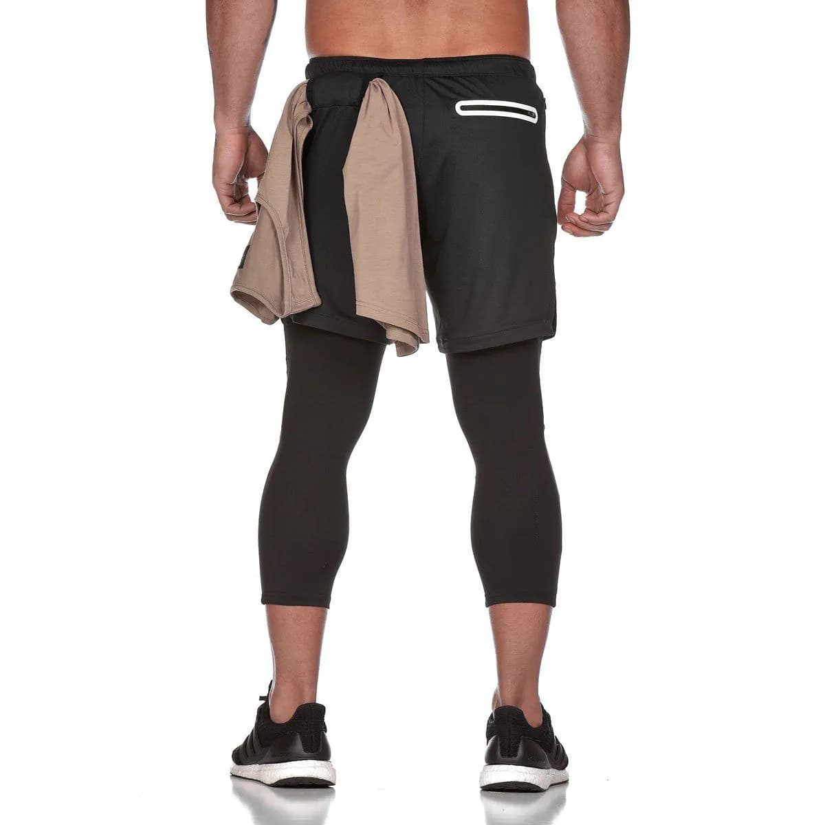 image-Cross-border new mesh shorts men's sports leisure running fitness double-layer quick-drying breathable fake two-piece nine-point pants