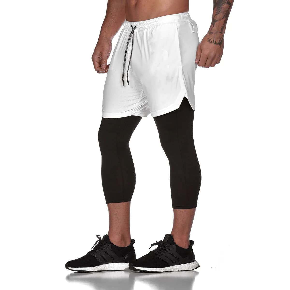 image-Cross-border new mesh shorts men's sports leisure running fitness double-layer quick-drying breathable fake two-piece nine-point pants