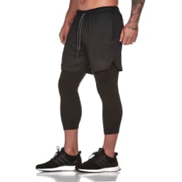 image-Cross-border new mesh shorts men's sports leisure running fitness double-layer quick-drying breathable fake two-piece nine-point pants