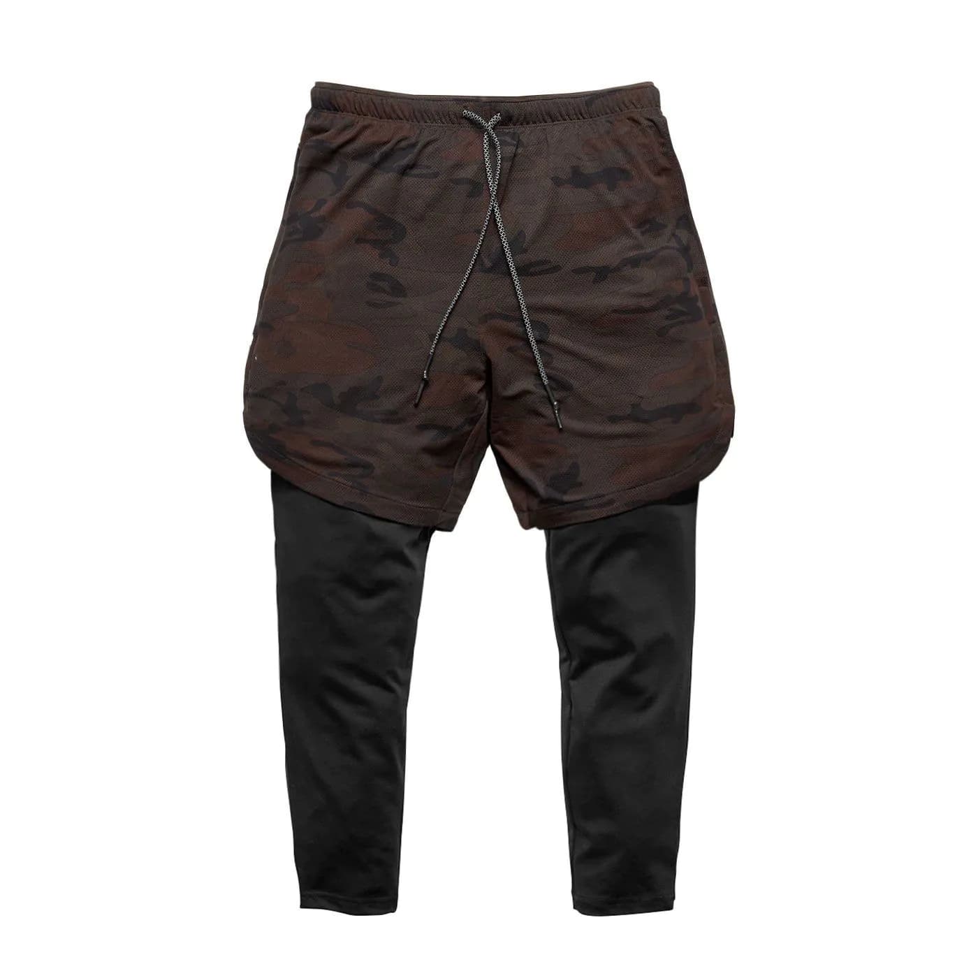 image-Cross-border new mesh shorts men's sports leisure running fitness double-layer quick-drying breathable fake two-piece nine-point pants