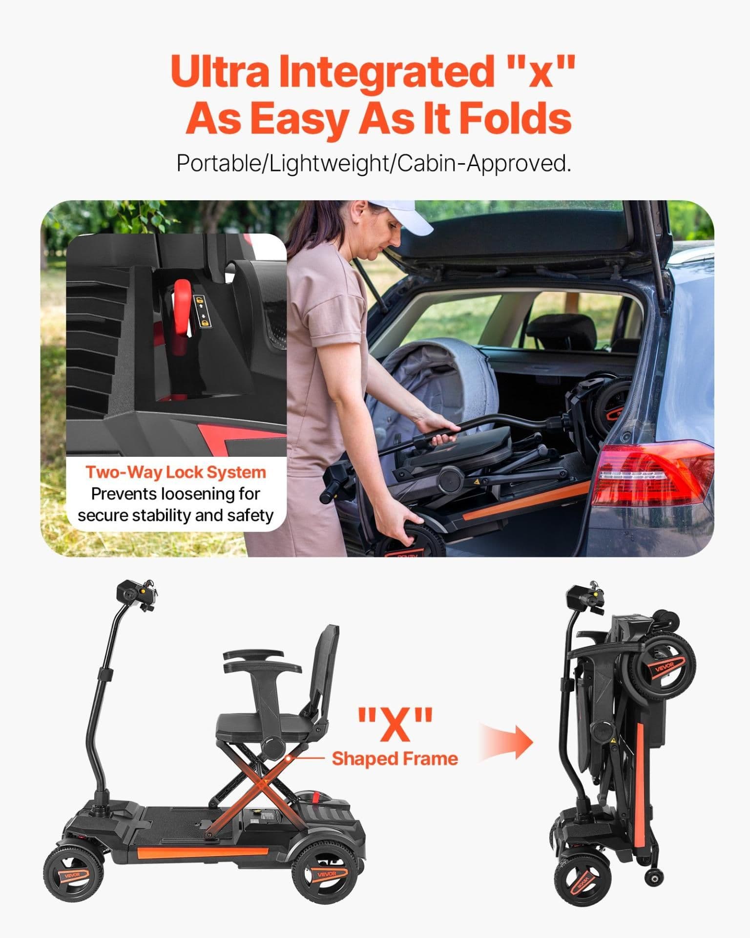 image-VEVOR 4-Wheel Electric Mobility Scooter for Adults & Seniors, Integrated Foldable Mobility Scooter with 9.3 Miles Long Range, All Terrain Travel Wheelchair with 9° Climbing Capacity & 265LBS Loading