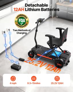 image-VEVOR 4-Wheel Electric Mobility Scooter for Adults & Seniors, Integrated Foldable Mobility Scooter with 9.3 Miles Long Range, All Terrain Travel Wheelchair with 9° Climbing Capacity & 265LBS Loading