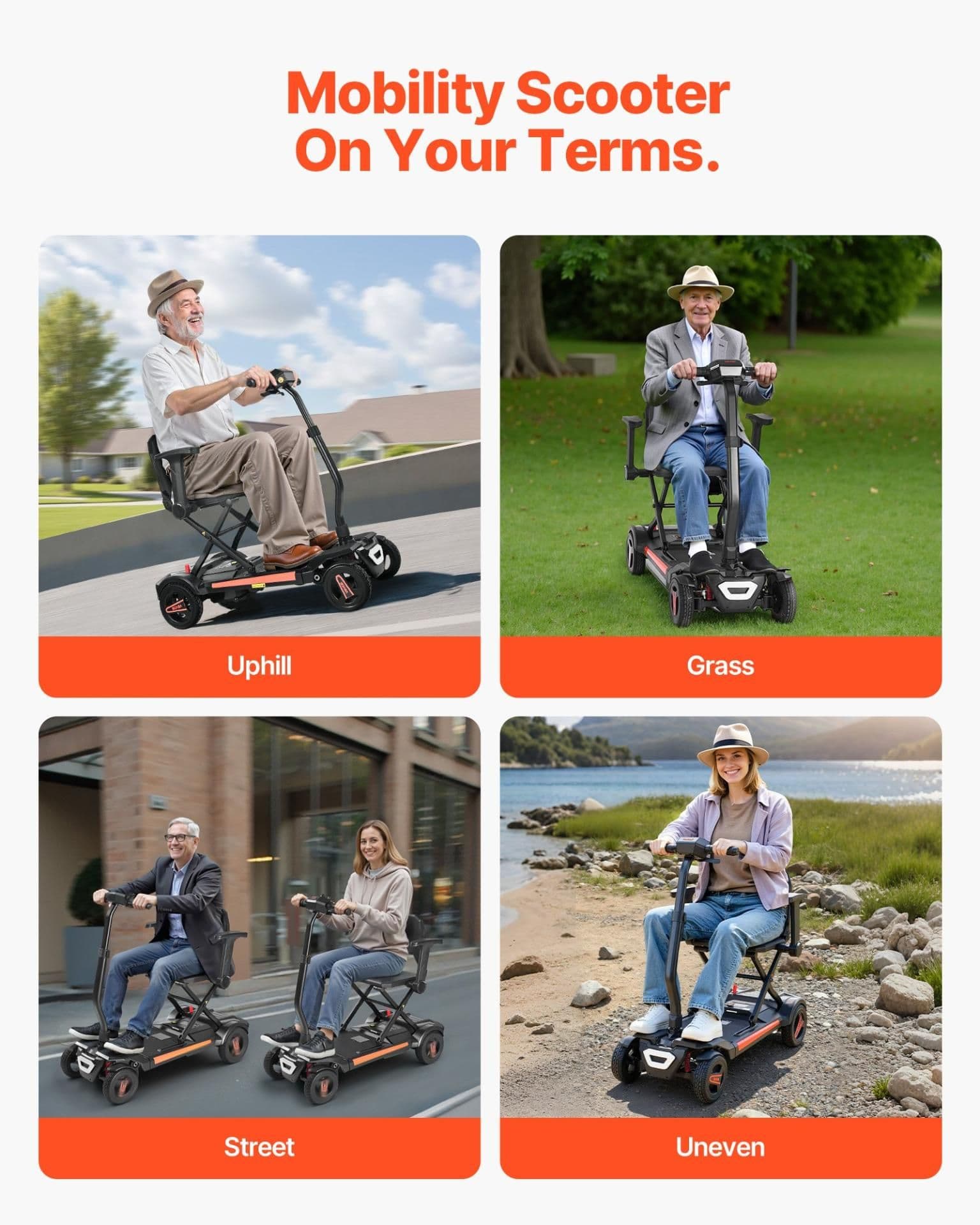 image-VEVOR 4-Wheel Electric Mobility Scooter for Adults & Seniors, Integrated Foldable Mobility Scooter with 9.3 Miles Long Range, All Terrain Travel Wheelchair with 9° Climbing Capacity & 265LBS Loading