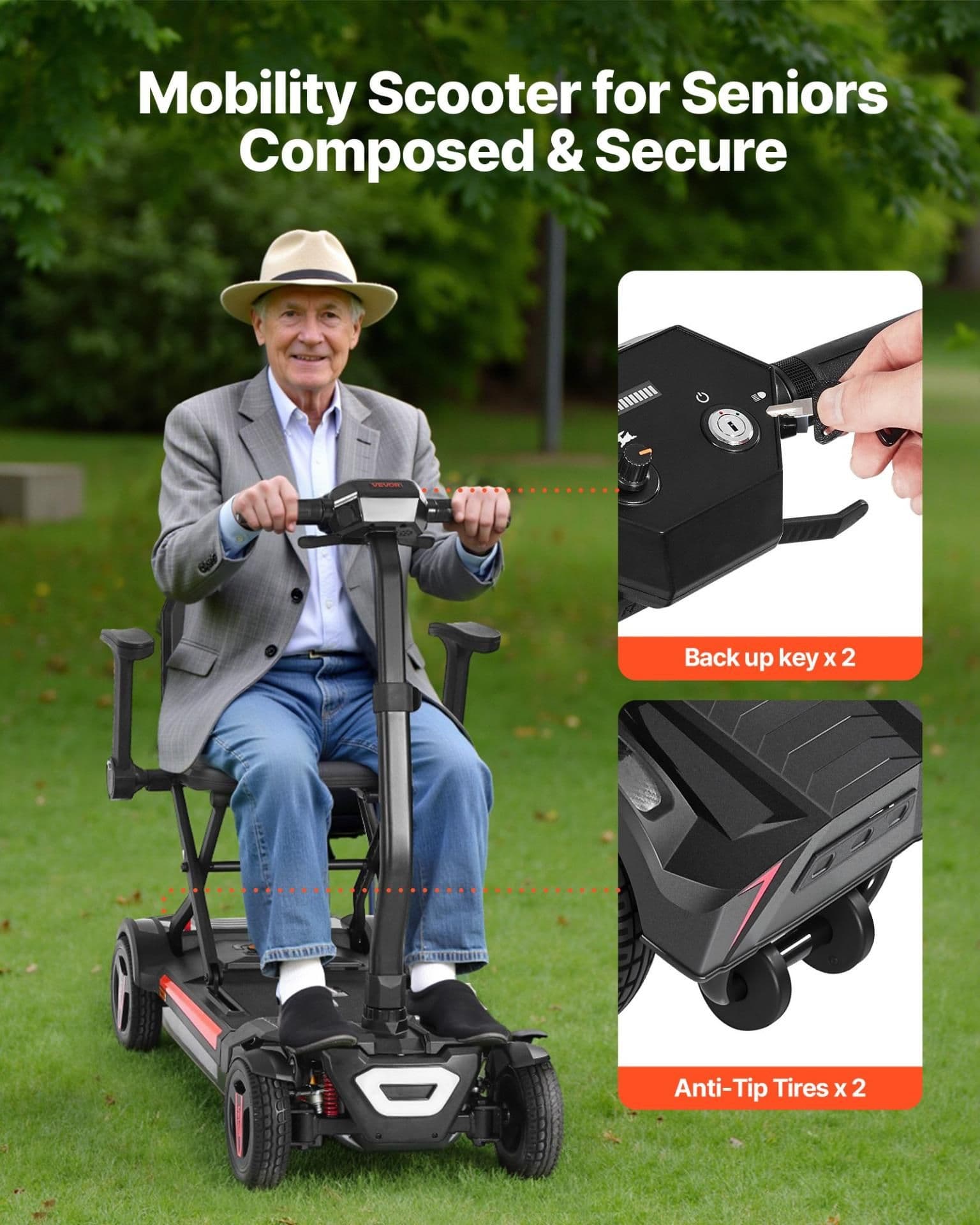 image-VEVOR 4-Wheel Electric Mobility Scooter for Adults & Seniors, Integrated Foldable Mobility Scooter with 9.3 Miles Long Range, All Terrain Travel Wheelchair with 9° Climbing Capacity & 265LBS Loading