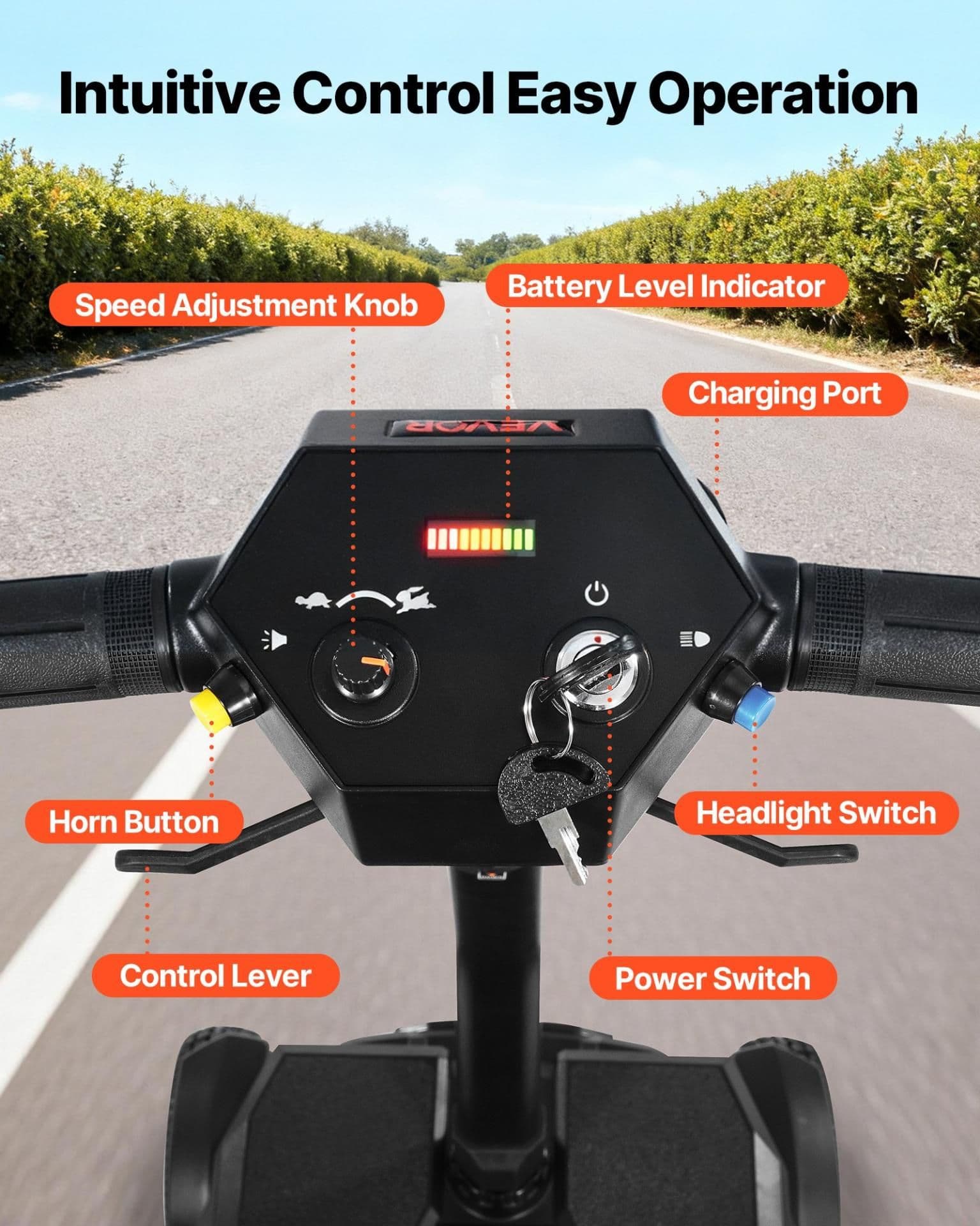 image-VEVOR 4-Wheel Electric Mobility Scooter for Adults & Seniors, Integrated Foldable Mobility Scooter with 9.3 Miles Long Range, All Terrain Travel Wheelchair with 9° Climbing Capacity & 265LBS Loading