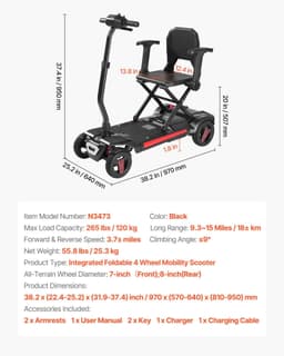 image-VEVOR 4-Wheel Electric Mobility Scooter for Adults & Seniors, Integrated Foldable Mobility Scooter with 9.3 Miles Long Range, All Terrain Travel Wheelchair with 9° Climbing Capacity & 265LBS Loading