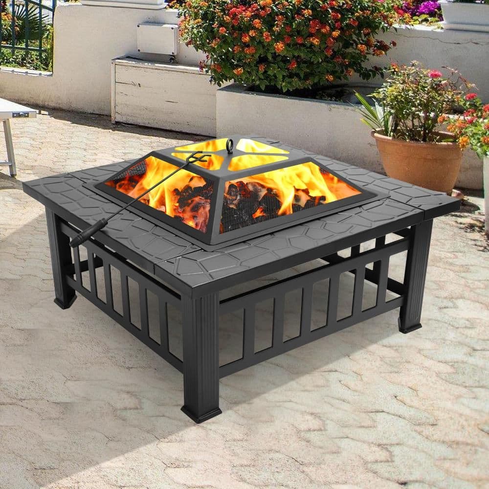 image-32" Outdoor Garden Fire Pit BBQ Grill Brazier Square Stove Patio