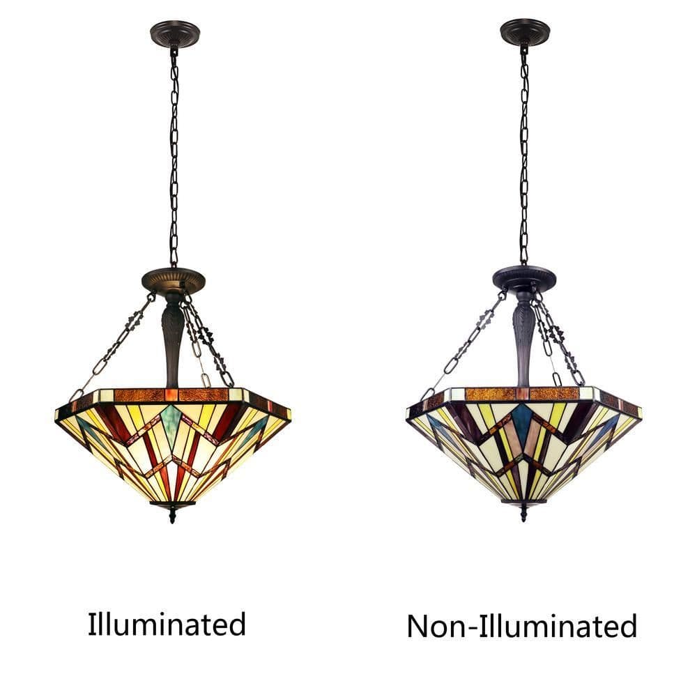 image-CHLOE Lighting VINCENT Tiffany-Style Blackish Bronze 3-Light Mission Inverted Pendant 22" Wide