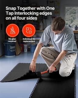 image-VEVOR Interlocking Garage Floor Tiles - 16 Pack Black PVC 20"x20"