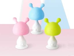 image-Baby Rattle Small Mushroom Teether Baby Soothing Molar Stick Liquid Silicone Teether Rattle Toy Can Be Boiled