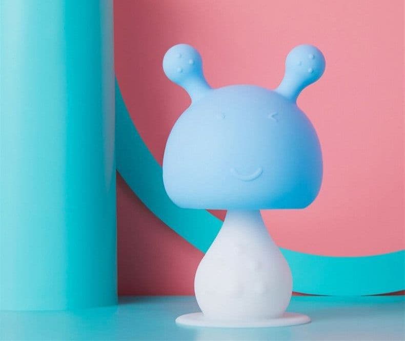image-Baby Rattle Small Mushroom Teether Baby Soothing Molar Stick Liquid Silicone Teether Rattle Toy Can Be Boiled
