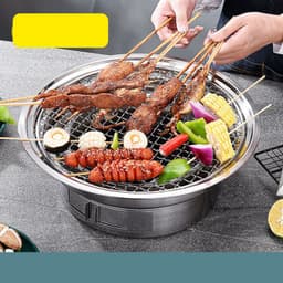 image-Stainless Steel Charcoal Barbecue Grill Korean Non-stick Barbecue Grills Portable Outdoor BBQ Grill Round Carbon Barbecue Stove