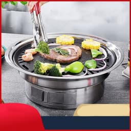 image-Stainless Steel Charcoal Barbecue Grill Korean Non-stick Barbecue Grills Portable Outdoor BBQ Grill Round Carbon Barbecue Stove