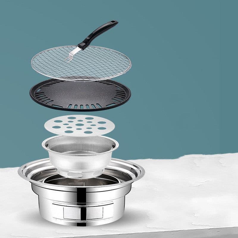 image-Stainless Steel Charcoal Barbecue Grill Korean Non-stick Barbecue Grills Portable Outdoor BBQ Grill Round Carbon Barbecue Stove