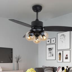 image-Nordic Industrial Wind Magic Bean Glass Ceiling Fan Light Wood Leaf Black Fan Lamp