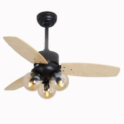 image-Nordic Industrial Wind Magic Bean Glass Ceiling Fan Light Wood Leaf Black Fan Lamp