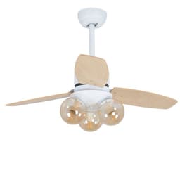 image-Nordic Industrial Wind Magic Bean Glass Ceiling Fan Light Wood Leaf Black Fan Lamp