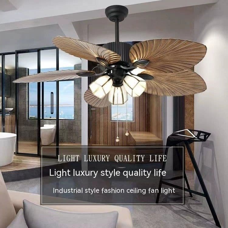 image-Living Room Southeast Asia Frequency Conversion Mute Fan-style Ceiling Lamp Home Integrated Retro Ceiling Fan Lights