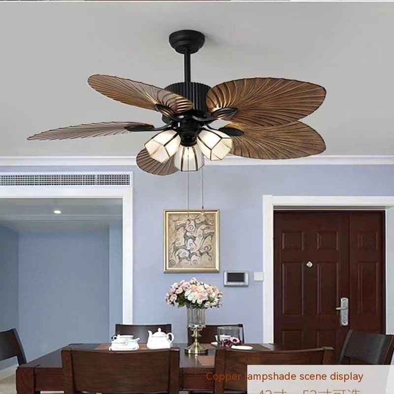 image-Living Room Southeast Asia Frequency Conversion Mute Fan-style Ceiling Lamp Home Integrated Retro Ceiling Fan Lights