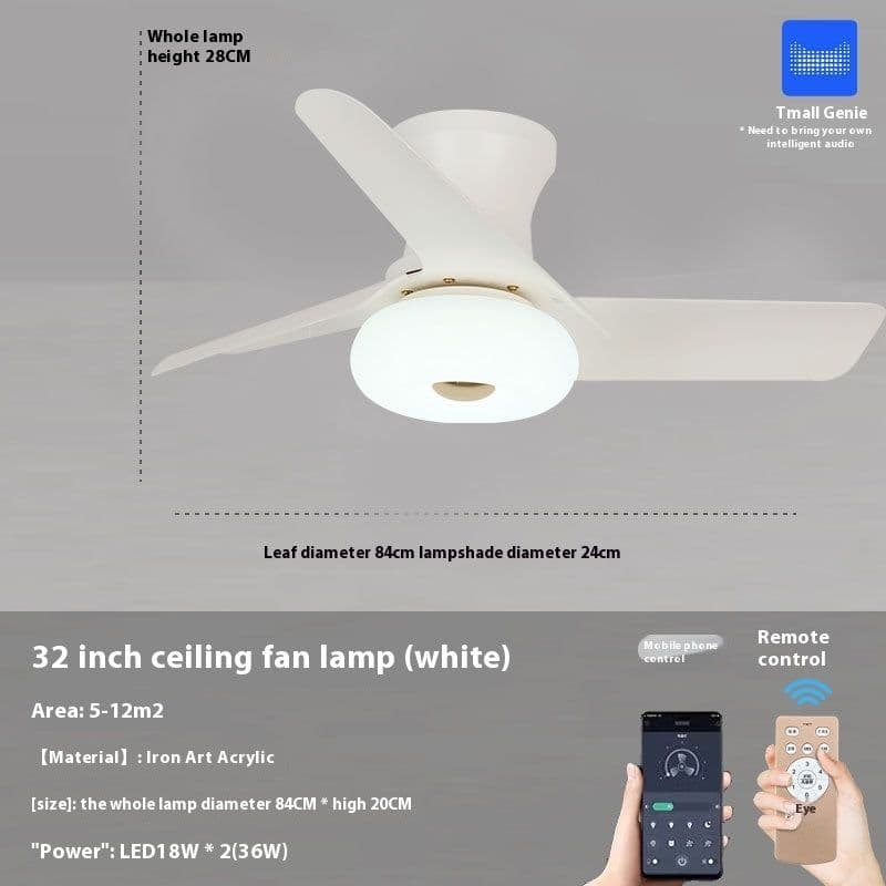 image-Bedroom Mini Ultra-thin Ceiling Full Spectrum Xiaoai Smart Ceiling Fan Lights