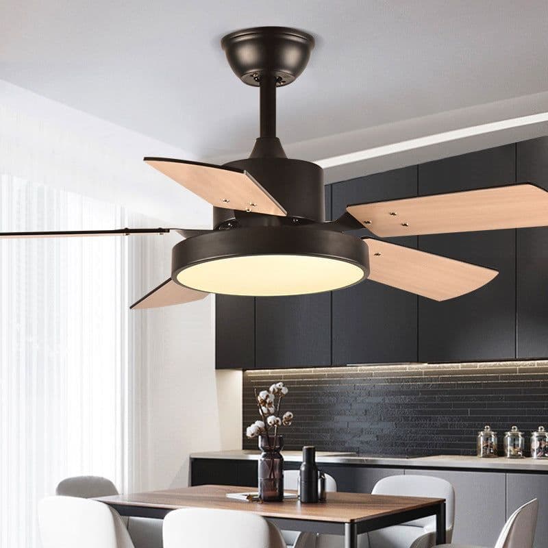 image-Modern Minimalist Household Ceiling Fan Wooden Leaf Electric Fan Chandelier