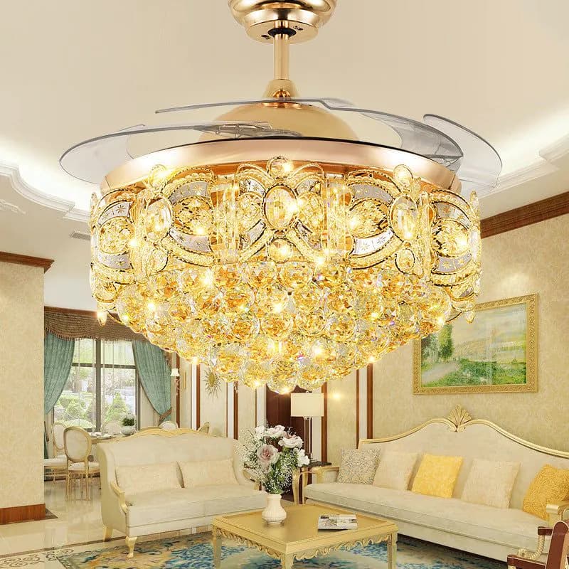 image-Crystal LED Ceiling Fan Light For Restaurant