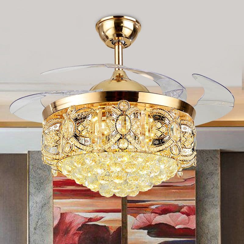 image-Crystal LED Ceiling Fan Light For Restaurant