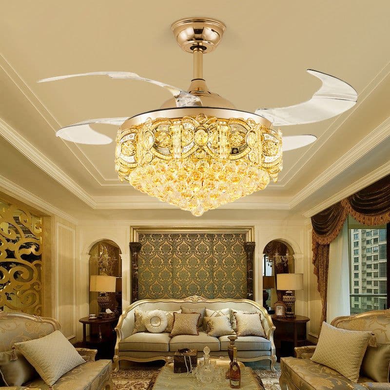 image-Crystal LED Ceiling Fan Light For Restaurant