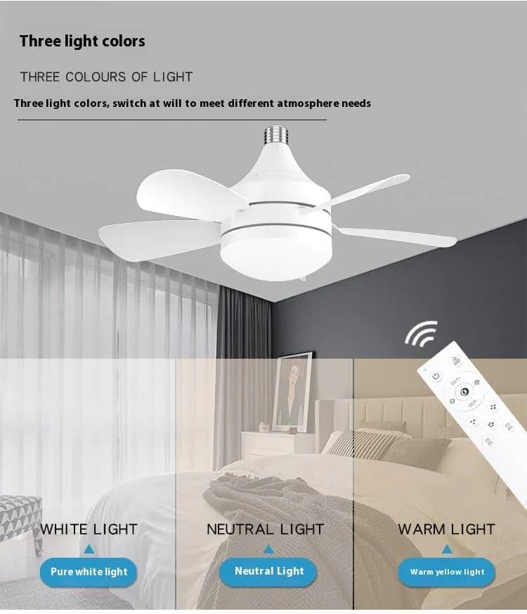 image-LED Straight Leaf Fan Lamp E27 Screw Detachable Fan Blade Bedroom Three-color Dimming Ceiling Ceiling Fan Lights