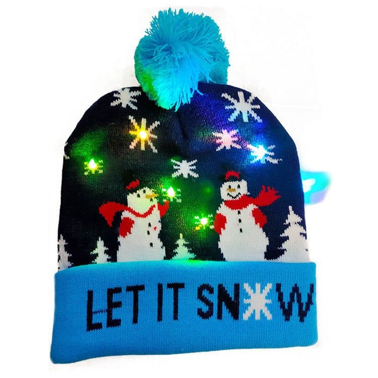 image-Christmas Decoration Knitted LED Light Cap Christmas Tree Snowman Adult Child Hat