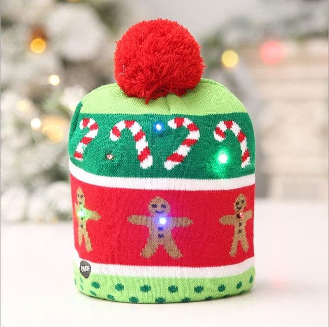 image-Christmas Decoration Knitted LED Light Cap Christmas Tree Snowman Adult Child Hat