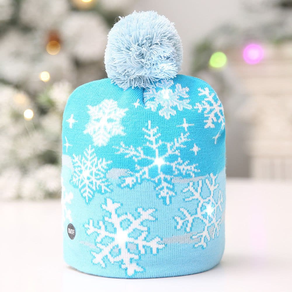 image-Christmas Decoration Knitted LED Light Cap Christmas Tree Snowman Adult Child Hat