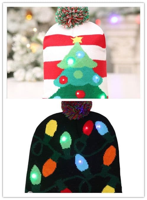 image-Christmas Decoration Knitted LED Light Cap Christmas Tree Snowman Adult Child Hat
