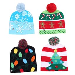 image-Christmas Decoration Knitted LED Light Cap Christmas Tree Snowman Adult Child Hat