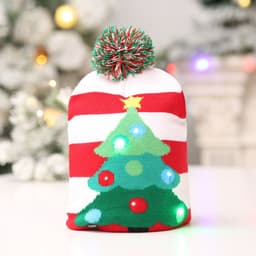 image-Christmas Decoration Knitted LED Light Cap Christmas Tree Snowman Adult Child Hat