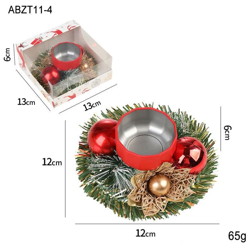 image-Christmas Candle Metals Candlestick Wreath Artificial Pinball Pinecone Candle Holder Fake Leaves Xmas New Year Home Table Decor