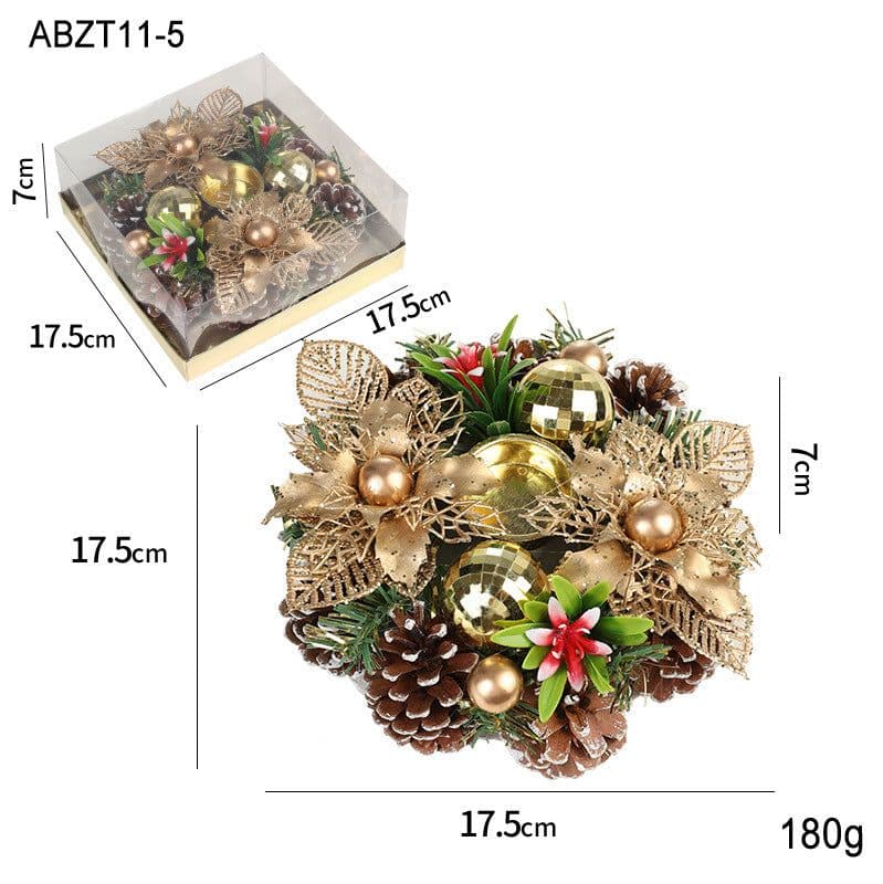 image-Christmas Candle Metals Candlestick Wreath Artificial Pinball Pinecone Candle Holder Fake Leaves Xmas New Year Home Table Decor