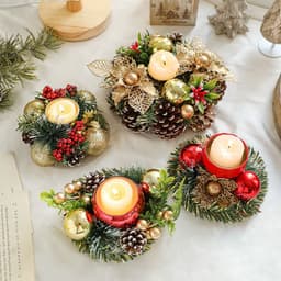 image-Christmas Candle Metals Candlestick Wreath Artificial Pinball Pinecone Candle Holder Fake Leaves Xmas New Year Home Table Decor