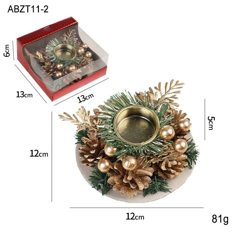 image-Christmas Candle Metals Candlestick Wreath Artificial Pinball Pinecone Candle Holder Fake Leaves Xmas New Year Home Table Decor