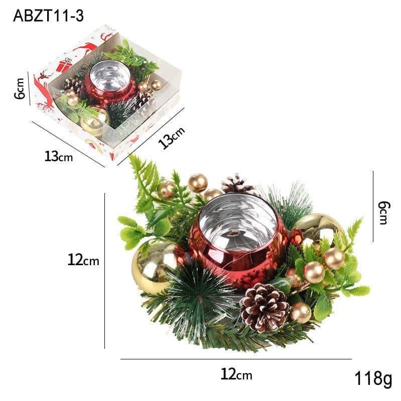 image-Christmas Candle Metals Candlestick Wreath Artificial Pinball Pinecone Candle Holder Fake Leaves Xmas New Year Home Table Decor