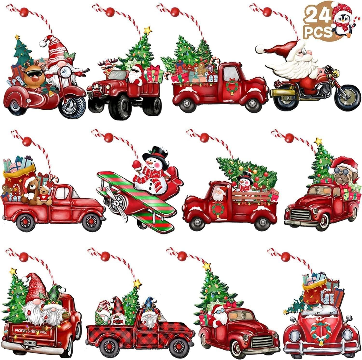 image-24 PCs Christmas Wooden Hanging Ornaments