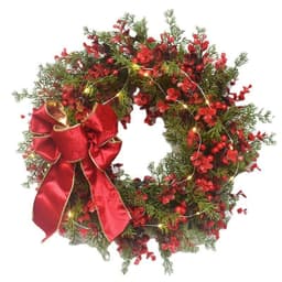 image-Artifical Cherry Pattern Wreaths Christmas Wreath Red Door Wreath Wall Hanging Garland Ornaments Rattan Circle Wall Decoration