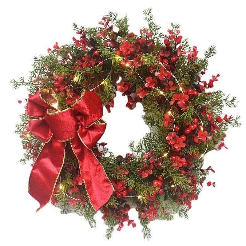 image-Artifical Cherry Pattern Wreaths Christmas Wreath Red Door Wreath Wall Hanging Garland Ornaments Rattan Circle Wall Decoration