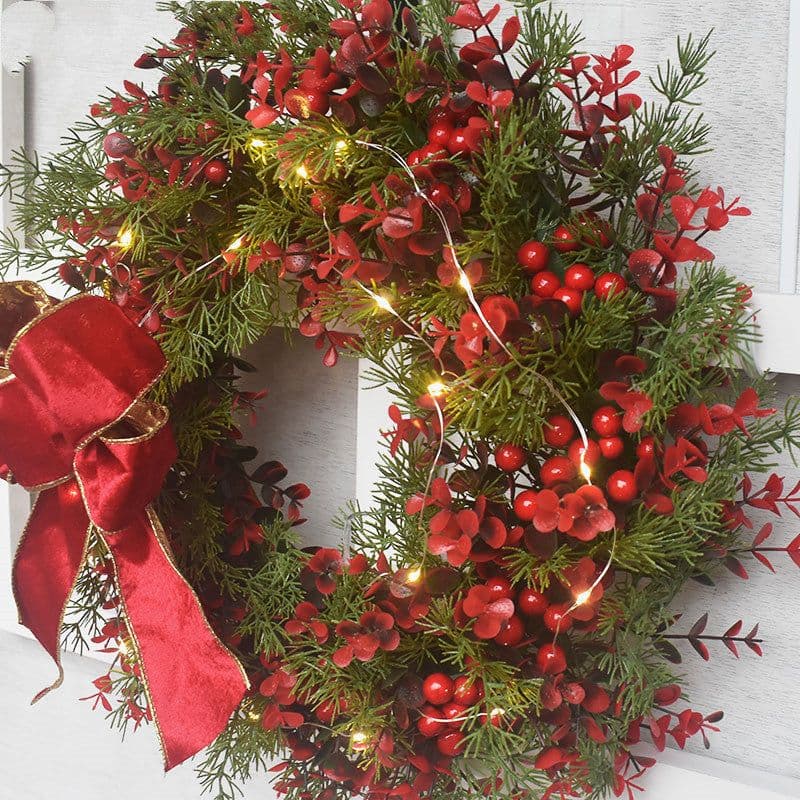 image-Artifical Cherry Pattern Wreaths Christmas Wreath Red Door Wreath Wall Hanging Garland Ornaments Rattan Circle Wall Decoration