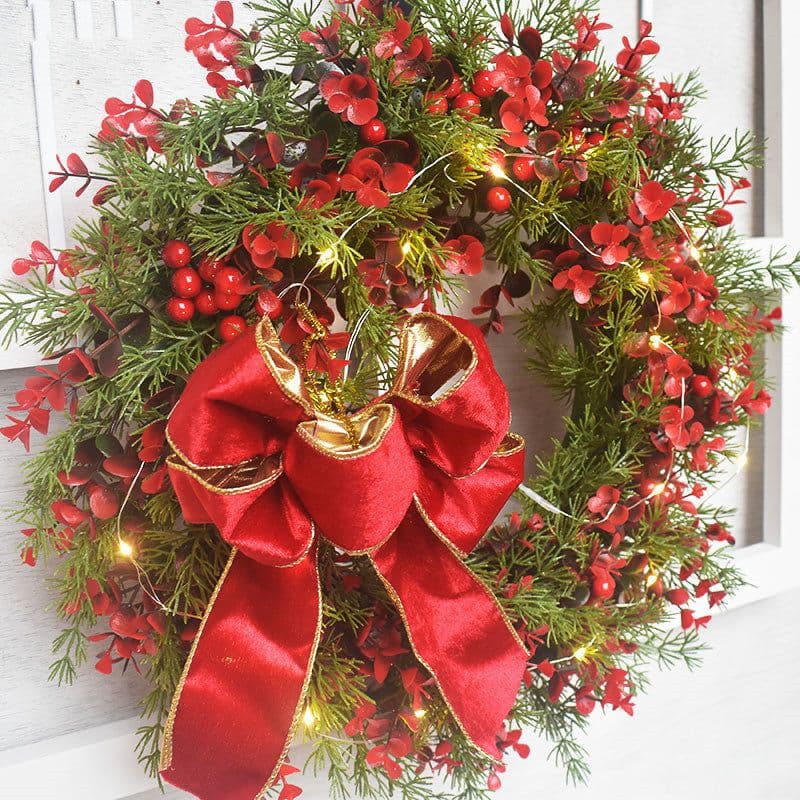 image-Artifical Cherry Pattern Wreaths Christmas Wreath Red Door Wreath Wall Hanging Garland Ornaments Rattan Circle Wall Decoration