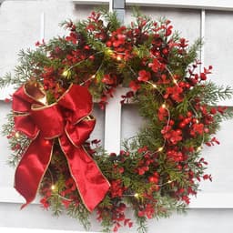 image-Artifical Cherry Pattern Wreaths Christmas Wreath Red Door Wreath Wall Hanging Garland Ornaments Rattan Circle Wall Decoration