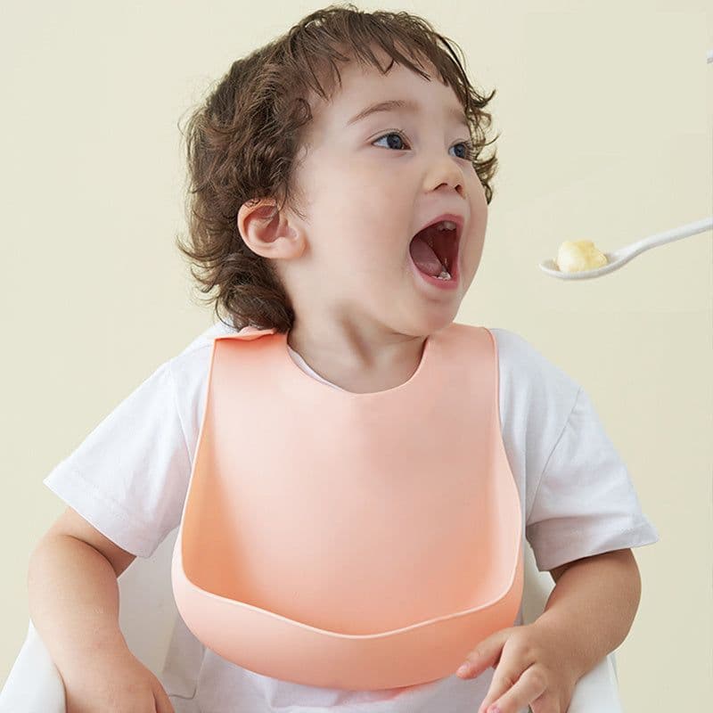 image-Soft Waterproof Silicone Baby Bib with Food Catcher, Baby Silicone Bib