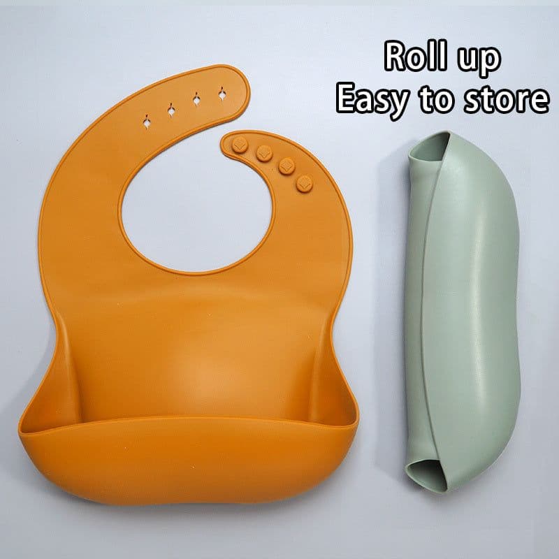 image-Soft Waterproof Silicone Baby Bib with Food Catcher, Baby Silicone Bib